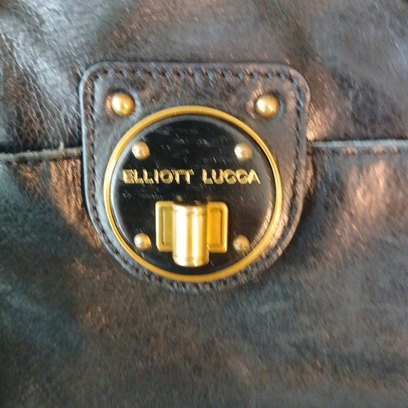 Elliott Lucca Black Genuine Leather Turn Lock Double Handle Bag - Picture 4 of 11